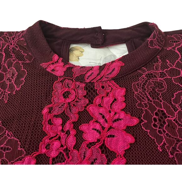 MAURICES ROUND HI-NECK DRESSY TANK TOP, WOMENS, L, FUCHSIA & CRANBERRY, EMBROID - Picture 3 of 12